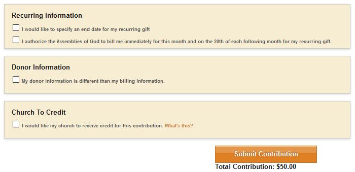 Option 3 Option 5 Once you are done, click Submit Contribution to continue. Note the contribution total is listed under the Submit Contribution button.