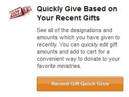 Inserted between the links and the buttons is a summary of your total giving from 2005 to the present, your year-to-date giving, and a total for your monthly scheduled contributions.