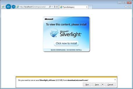 A browser will open with a prompt to install Microsoft Silverlight.