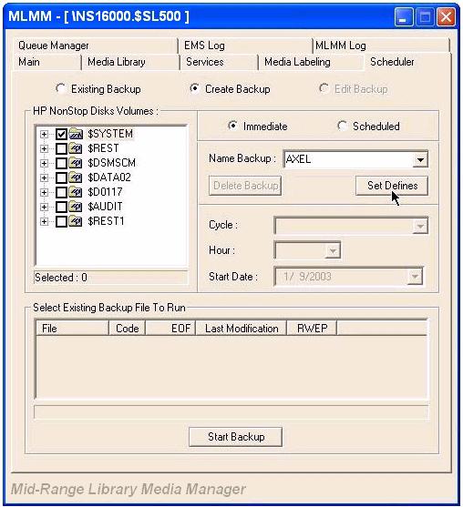 MLMM GUI Operations Create an Immediate Backup From the Scheduler main tab, shown in Figure 6-13 on page 6-15, follow these steps and use Figure 6-16 as an example. Figure 6-16. Create Immediate Backup 1.