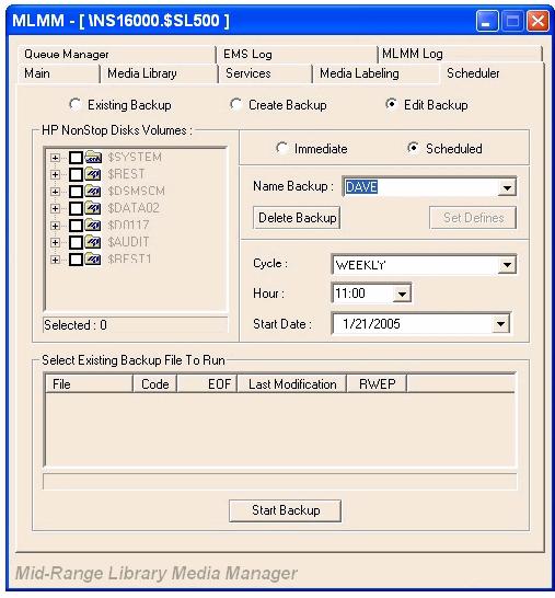 MLMM GUI Operations 10. In the Start Date box, from the drop-down menu, select the initial date that you would like the backup to begin. 11. Click Start Backup. Use Figure 6-22 as an example.