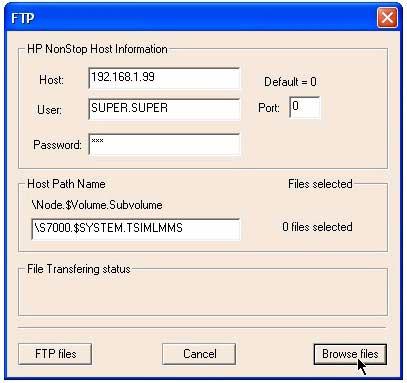 MLMM Software Installation for the NonStop NS-Series Server and Client Transferring Files via FTP The FTP dialog box appears. Figure 2-4. FTP Dialog Box 2.