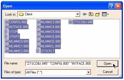 MLMM Software Installation for the NonStop NS-Series Server and Client Transferring Files via FTP The Open dialog box appears. Figure 2-9. Open Dialog Box - Client Files 5.