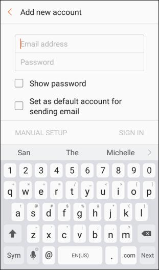 2. Enter the Email address and Password for the email account and then tap Sign in. Tapping Sign in prompts your phone to attempt a regular email setup and test the incoming and outgoing servers.