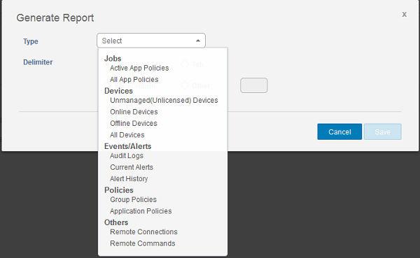 Figure 25. Generate report 1 Go to Portal Admin > Reports. 2 Click the Generate Report option. The Generate Report window is displayed. 3 From the Type drop-down list, select the type of the report.