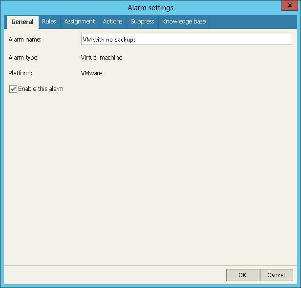 Configuring Custom Alarms for Veeam Backup & Replication If predefined data protection alarms do not cover important events, conditions or state changes about which you need to be notified, you can