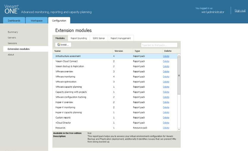 Extension Modules In the Extension Modules section, you can customize miscellaneous settings of the Veeam ONE Reporter configuration.