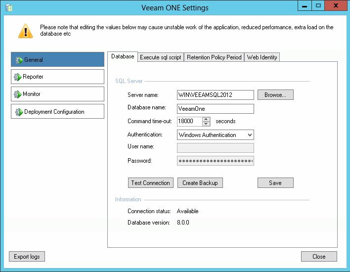 General Settings The General section groups configuration settings common for all Veeam ONE software components.