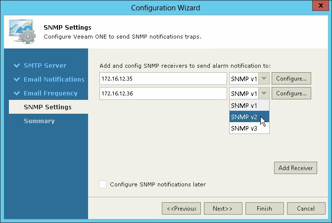 Step 4. Configure SNMP Settings At the SNMP Settings step of the wizard, specify trap notification settings that can be used for sending notifications about alarms.