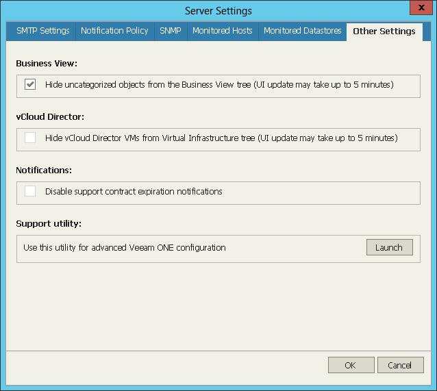 Other Settings On the Monitored Objects tab, you can specify miscellaneous application settings.