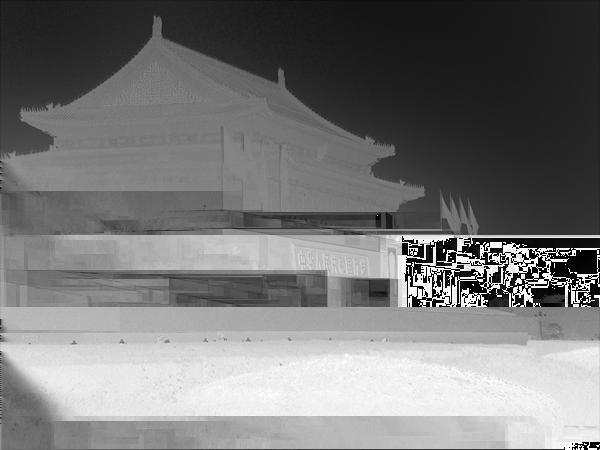 Depth map for image. Depth of the white wall is predicted farther than the building. Depth of the white door is different from the wall it belongs to. and use of our dual channel prior.