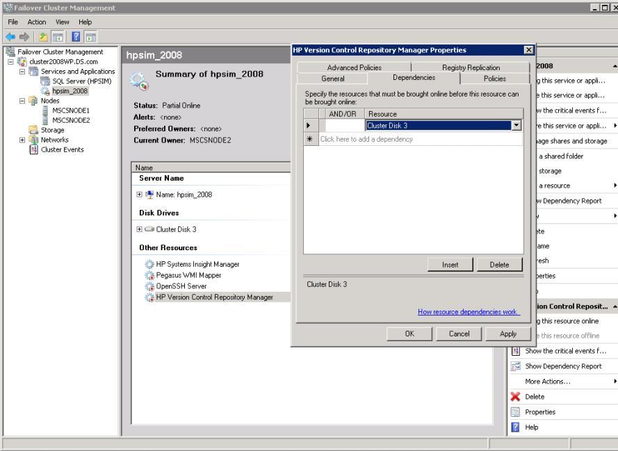 Figure 53: HP Version Control Repository Manager Properties window Bringing the virtual group containing the HP SIM 6.x resources online 66 1.