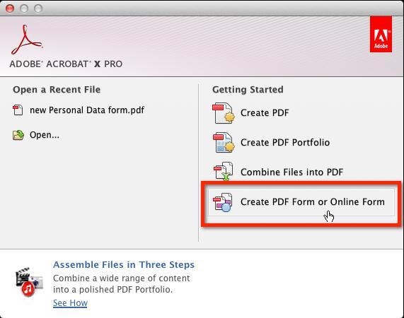 Figure 1 - Welcome Screen Alternatively, you can use the Acrobat menu at the top of your screen (Figure 2).