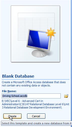 Unit 3 Relational Database Development Environment Relational Database C30147 To create a blank database click on the New Blank Database link at the top left of the application.
