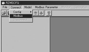 Choose [Modbus] from [Connect] on the menu bar and the Modbus Connection dialog box appears on the screen. After the Modbus properties have been set, click OK.
