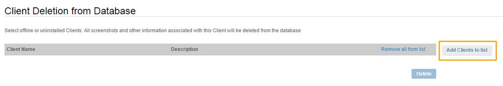 The Client Deletion from Database page opens.