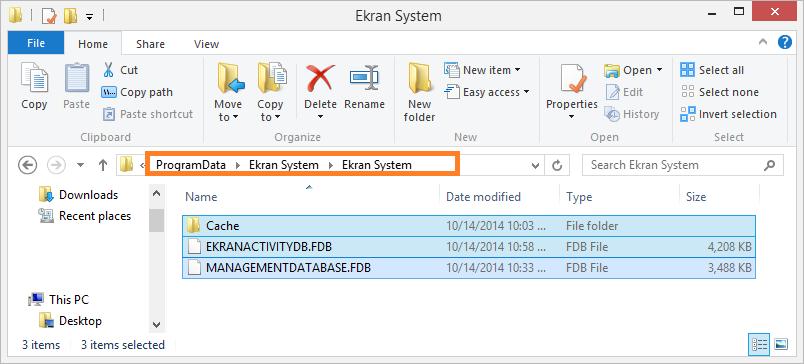 Stop the Server by clicking Stop in the context menu of the Server icon in the notification area or find the EkranServer service in the Task Manager and click Stop. 2.