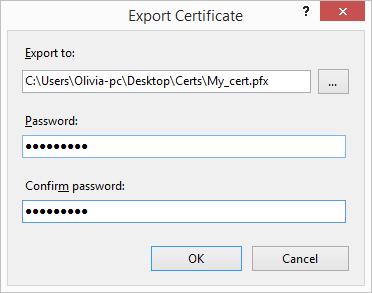 In the Internet Information Service Manager, on the Server Certificates pane, select the generated certificate and