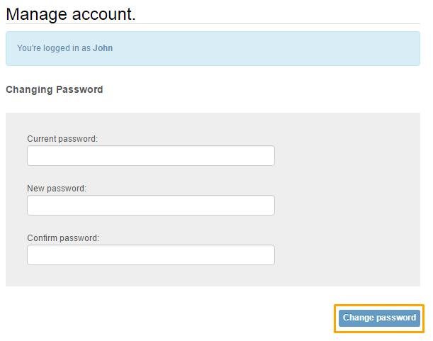 Management Tool 2. The Manage account page opens. 3. In the Current password box, type your current password. 4. In the New password box, type the new password.