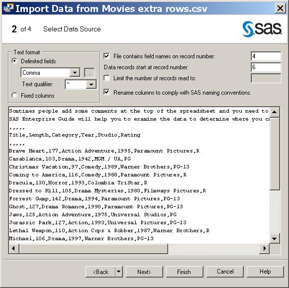 Now we will go back to the FILE->IMPORT and point to the Movies extra row.csv data set and proceed. Point to the CSV version of the movies data set.