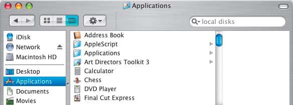 Working with Finder Windows 3 4 In the first column, click the Macintosh HD icon once to select it. This column displays the root level of the computer.