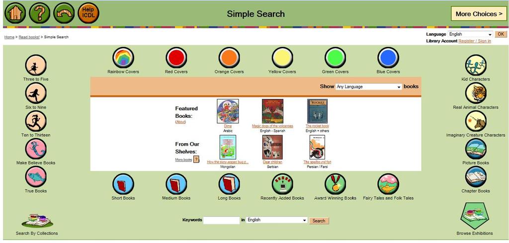 P a g e 8 Interface Layout: Re-organize Icon Search Buttons The next steps in the cognitive walkthrough required the evaluators to search for a book based on age, language and genre.