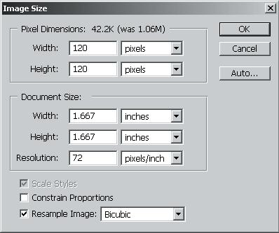 Exercise One 2. The Images Size dialog box appears. This dialog box allows you to change the size of images either proportionally or unportionally.
