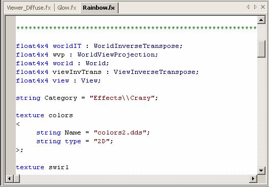 The editing area uses syntax highlighting to automatically color HLSL keywords and comments.