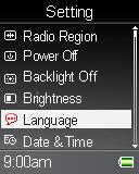 EN Brightness 1. Select the Setting option in the Main Menu. 2. Select the Brightness option.