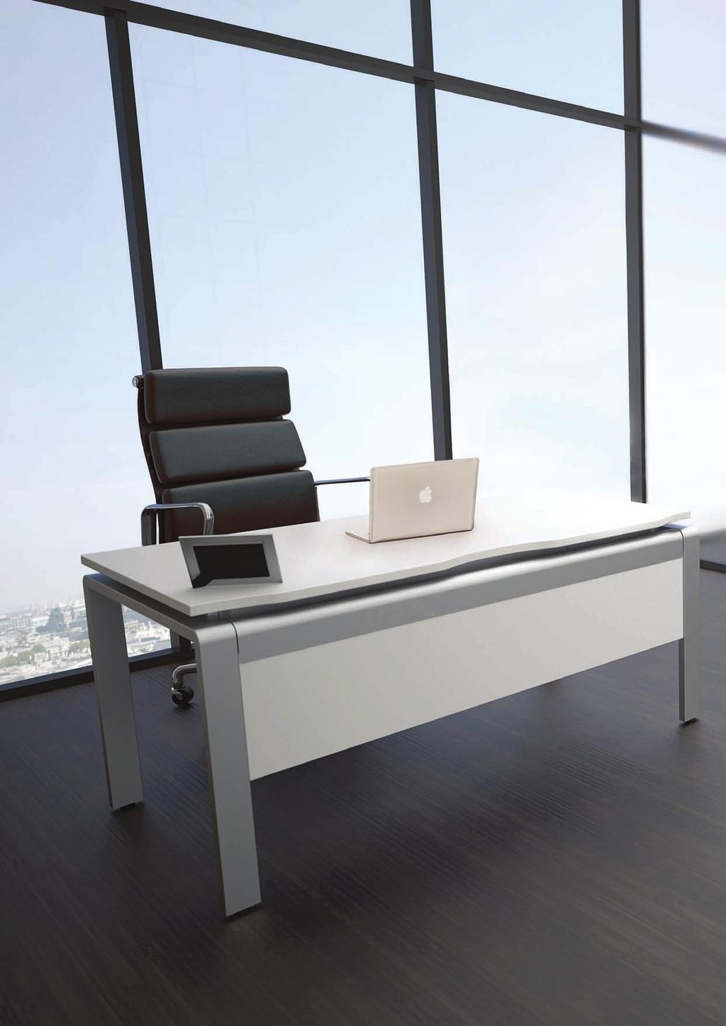The mark of distinction Left: Single Rectangular, White: Featured is the Rectangular Single desk in White with a Silver frame.