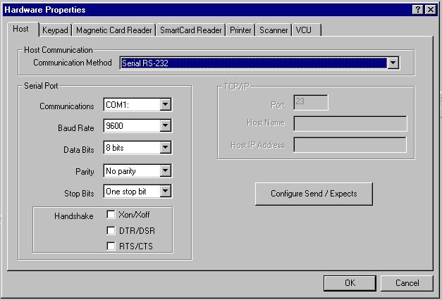 Set Up Host Communications From the SelfCheck Manager Configure menu, select Hardware. Click on the Host tab in the Hardware Properties panel and choose the method for connecting to the host.