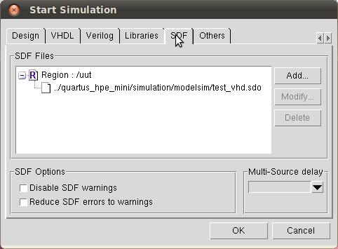 Hit the Compile all button to compile the netlist and the testbenches. Then the simulation can be started with the menu Simulate Start Simulation.