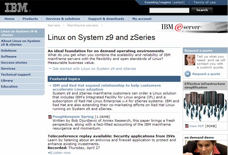 Linux on System z9 and zseries Web Site ibm.