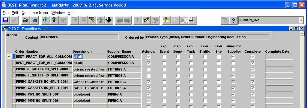 Purchasing P.70.71 Expeditor Workload The Avail. For Suppliers check box has been added to the P.70.71 screen.