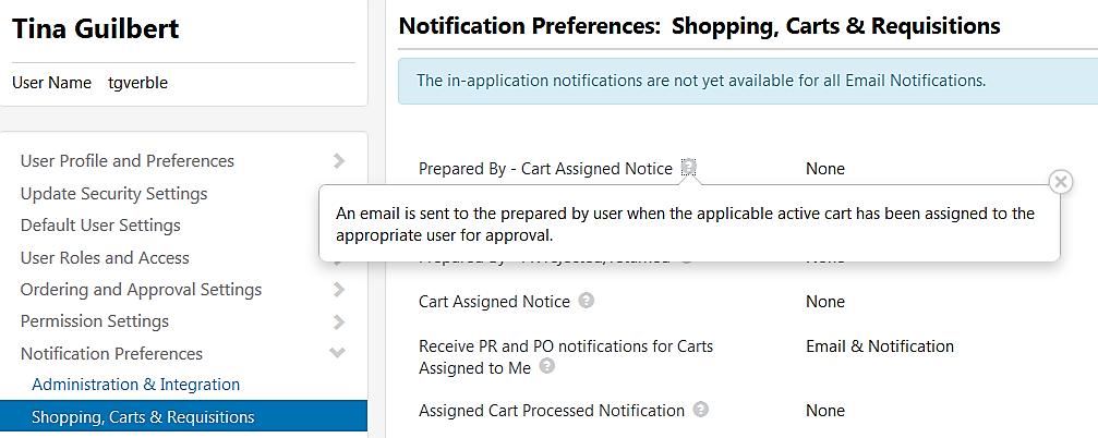 Within the preferences screen users can click on the question marks to find out when an email