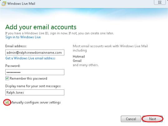 Step 3 Select IMAP or POP as your incoming mail server type from the drop down list and enter the following details: Incoming server information Server address: Enter mail.livemail.co.uk Port: 993 for IMAP, 995 for POP.