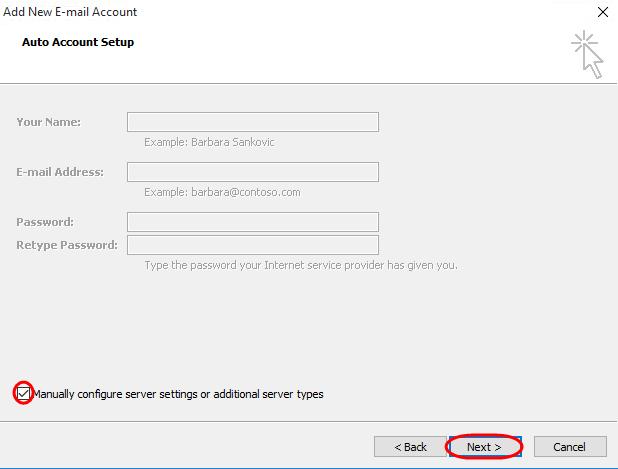 Step 3 Select Manually configure server settings