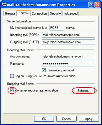 Step 10 Click the Servers tab and ensure the My server requires authentication check box is selected, then click Settings.