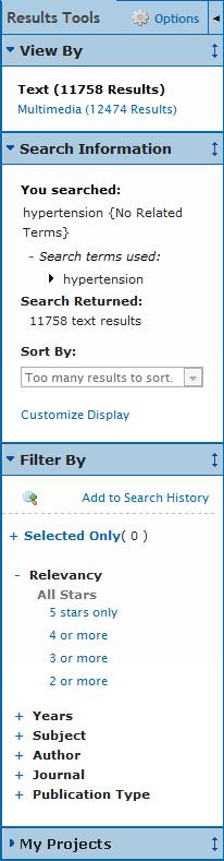 Search Information You searched: the last search that was entered, or the search currently displayed. Search terms used: displays the list of terms used in the most recent search.