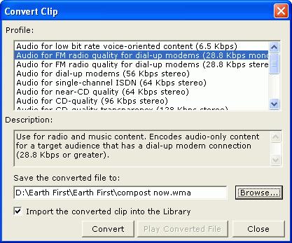 CyberLink StreamAuthor Convert an Audio/Video Clip to WMV Format To convert an audio/video clip to WMV format, do this: 1. Click the tab in the Library. 2.