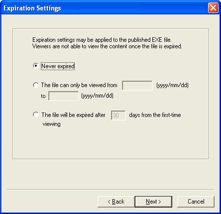 CyberLink StreamAuthor 3. Set your expiration option, then click Next.