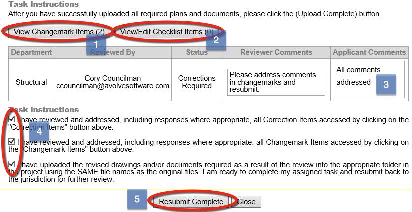 4. The eform and drawing markups provide a complete correction package from all reviewing departments.