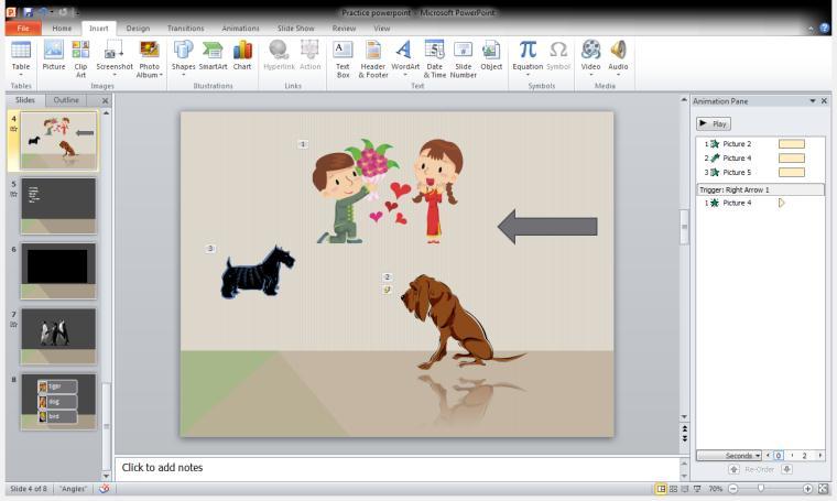 Customize animations Use the Animation Pane in the Animations ribbon to customize animations. Select a slide with animation. Click the Animations tab.