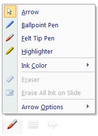 Drag to draw on the slide Change color of ink: Right-click and select ink color Annotation Button appears during slide show, when you move the mouse over bottom