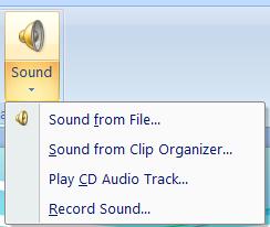 Recording Sound Sound can be recorded and attached to a slide by connecting a microphone to the computer Insert Sound Record Sound Narration can be recorded by clicking Slide Show Record
