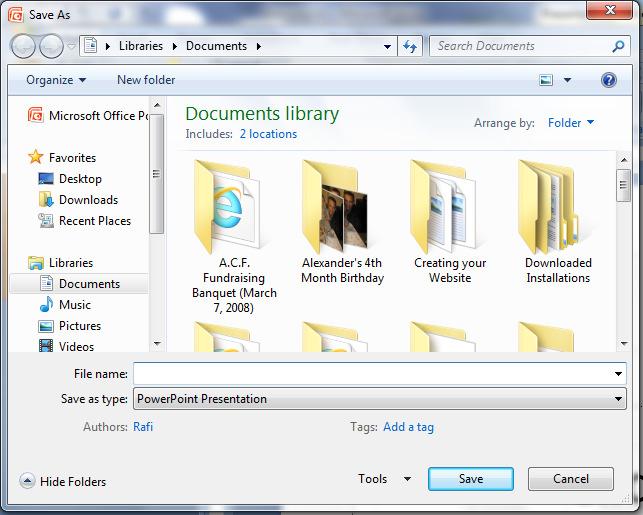 Choose Location to save (Documents) Click Save Location of Documents