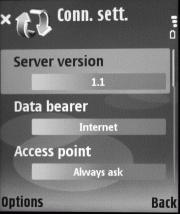 Leave the Data bearer set to Internet. Leave the Access point as Always ask. Select the Host address option.