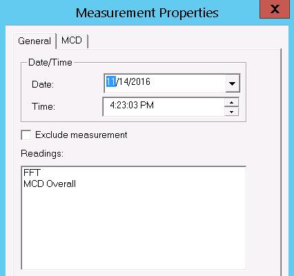 operator during collection). All other tabs display the data input by the operator during collection. Click OK or Cancel to close the Measurement Properties window.
