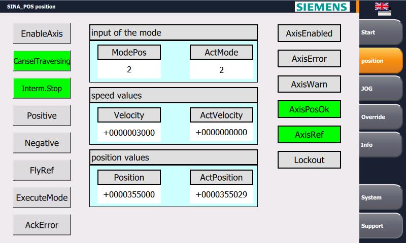 6 Operating the Application Example 6.1.2 Operating the SINA_POS block The operation of the "SINA_POS" function block is divided into four operator screens.