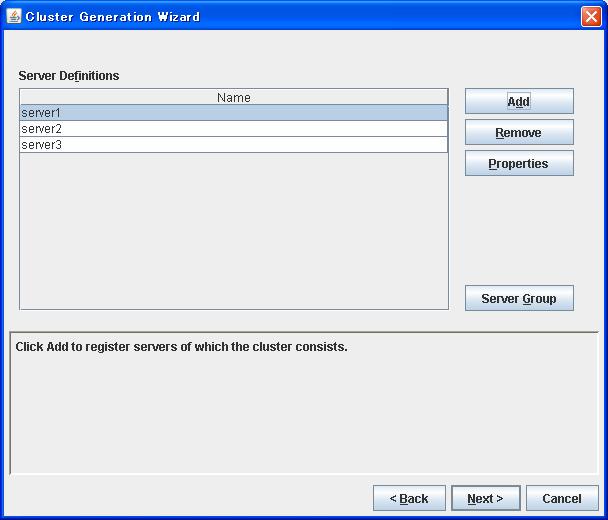 Chapter 5 Creating the cluster configuration data using the Builder The Server Definitions list